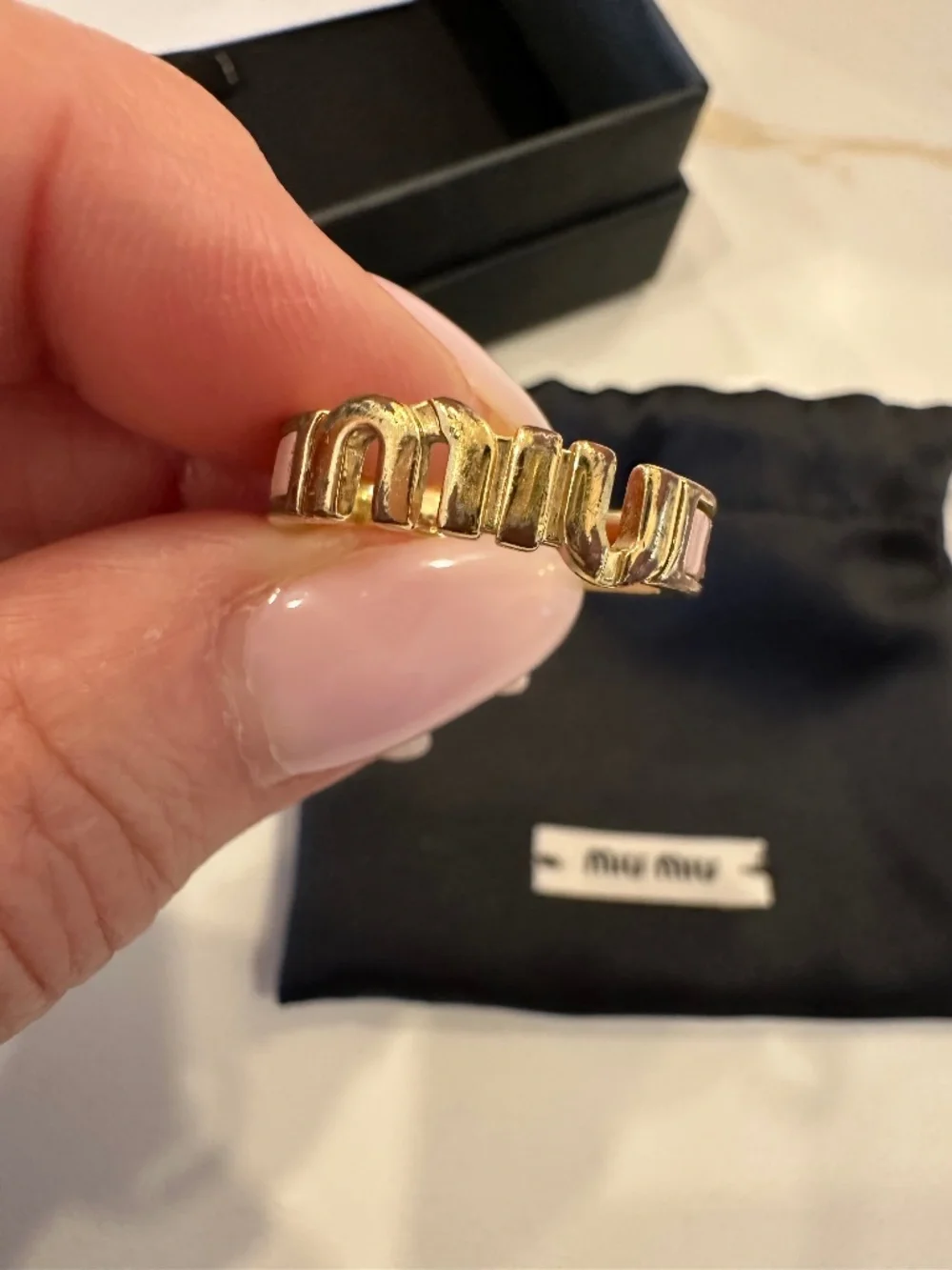 Miu Miu Pink Enamel & Gold Ring 100% Authentic